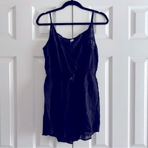 JOE BOXER COTTON FAUX WRAP TOP ROMPER PULL ON COVERUP LOUNGE BOHO GRUNGE Black L